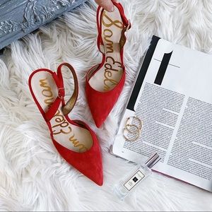 Sam Edelman Dora Red Suede Slingback Pointed Heel